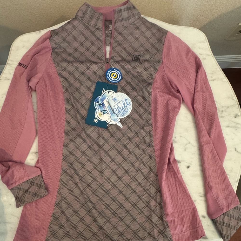 Romfh Pink and Brown Plaid Long Sleeve Quarter-Zip Top